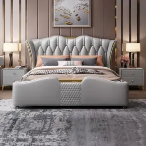 سرير كابتونيه جلد بتصميم شرقي أنيق
