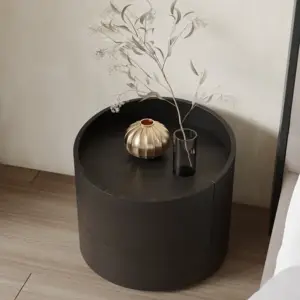 طاولة سرير جانبية خشبية بتصميم دائري