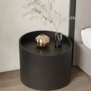 طاولة سرير جانبية خشبية بتصميم دائري