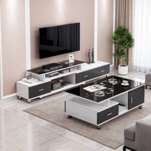 طقم طاولة تلفاز مع قهوة بتصميم فاخر