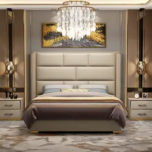 سرير فاخر مع ظهر من الجلد