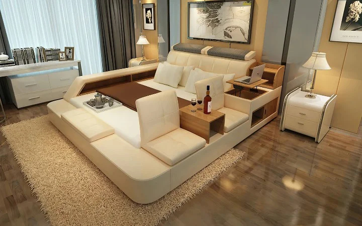 سرير (2) سرير جلدي فاخر من التصميم الايطالي