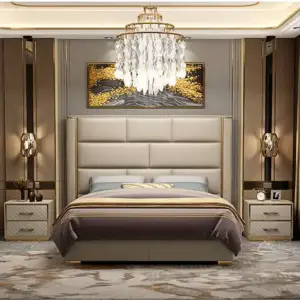 سرير فاخر مع ظهر من الجلد