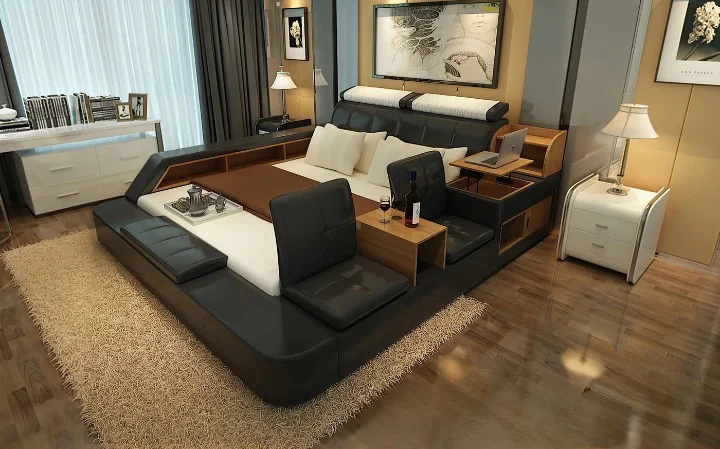 سرير (3) سرير جلدي فاخر من التصميم الايطالي