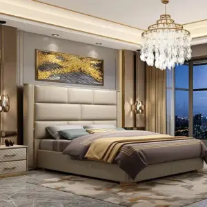 سرير فاخر مع ظهر من الجلد